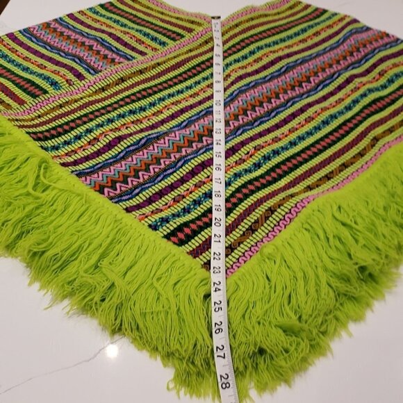 Poncho Youth Ladies Women's Lime Green with multi  color Cape Fringe - Picture 7 of 10